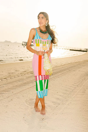 Queen of Sparkles Colorblock Stripe Knit Midi Dress
