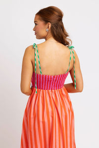 Karlie | Fuschia Stripe Color Block Tie Shoulder Maxi Dress