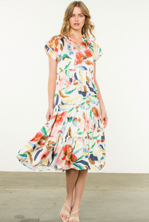 THML Flutter Sleeve Tiered Dress