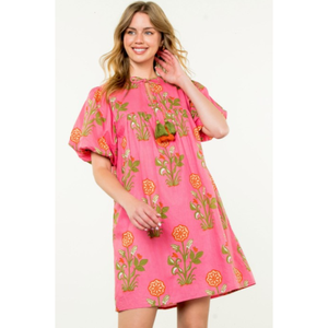 THML Pink Floral Puff Sleeve Dress