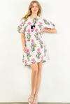 THML Printed Puff Sleeve Tassel Dress