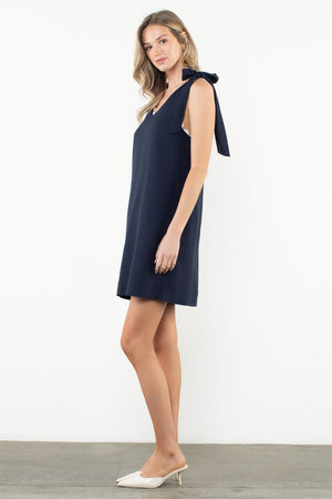 THML Navy Ric Rac Trim Tie Shoulder Mini Dress
