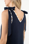 THML Navy Ric Rac Trim Tie Shoulder Mini Dress