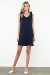 THML Navy Ric Rac Trim Tie Shoulder Mini Dress