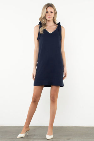 THML Navy Ric Rac Trim Tie Shoulder Mini Dress