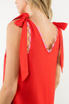 THML Red Ric Rac Trim Tie Shoulder Mini Dress