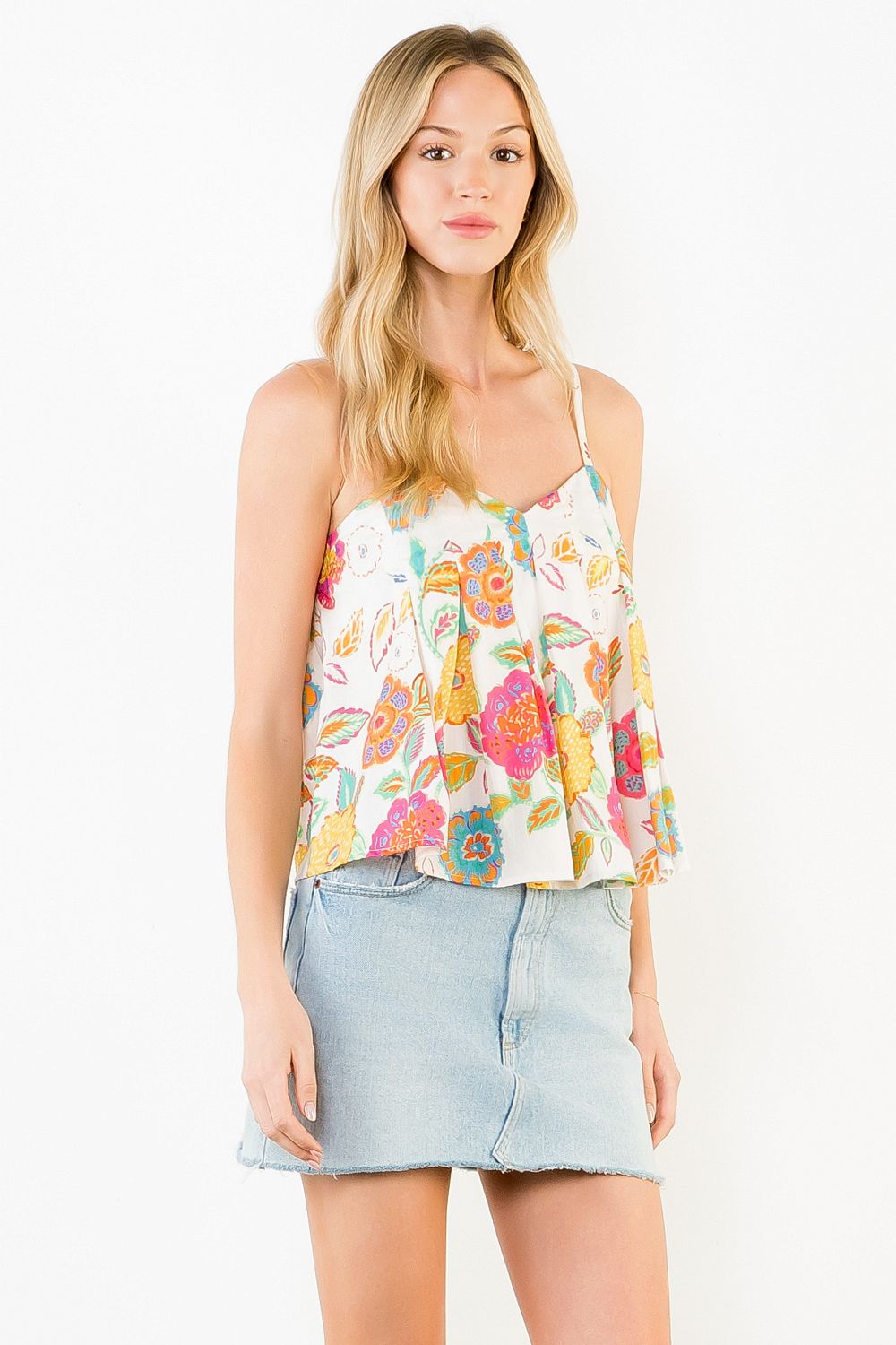 THML | Cream Floral Pattern Tank Top