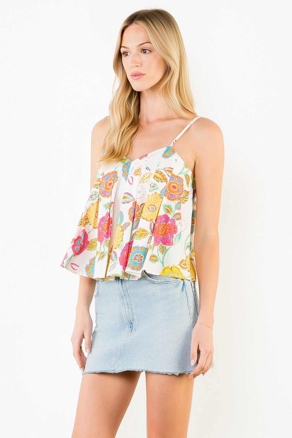 THML | Cream Floral Pattern Tank Top