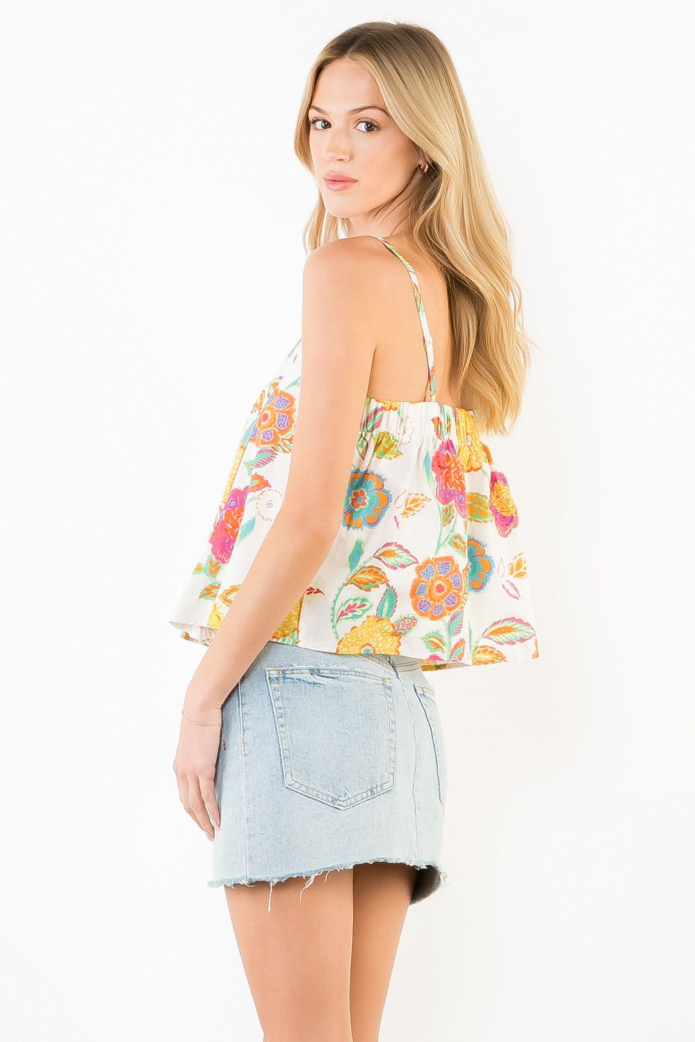 THML | Cream Floral Pattern Tank Top