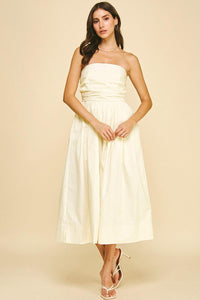 Butter Shirring Detailed Sleeveless Midi Dress