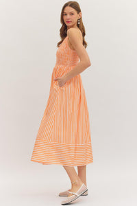 Orange Stripe Smocked Bust Midi Dress