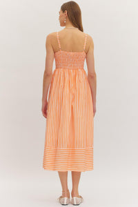 Orange Stripe Smocked Bust Midi Dress