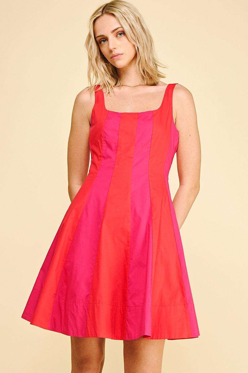 Colorblock Flared Mini Dress