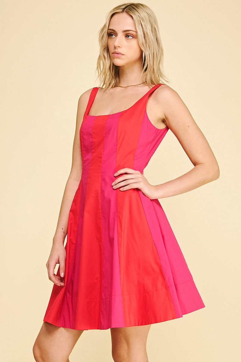 Colorblock Flared Mini Dress