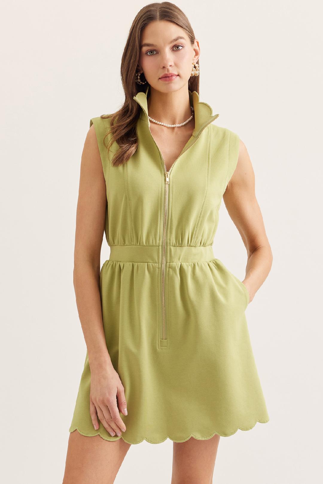 Matcha Scallop Zip Up Dress (1 MEDIUM)