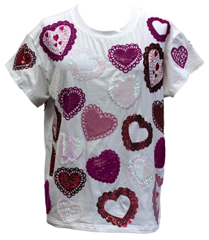 Queen of Sparkles White Doiley Heart Tee