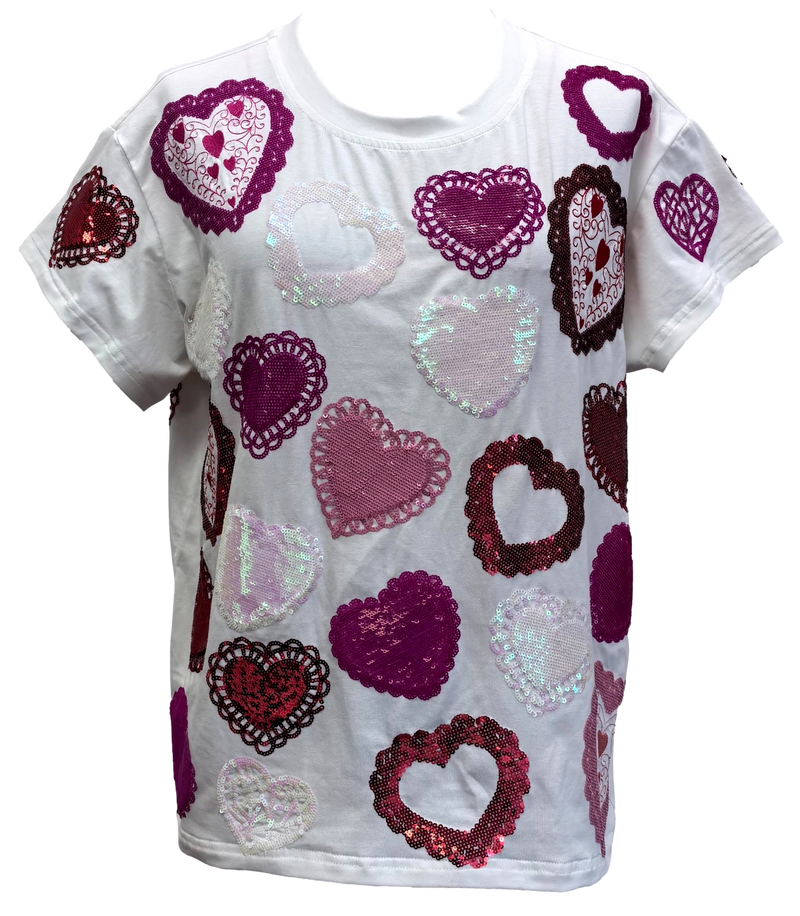 Queen of Sparkles White Doiley Heart Tee