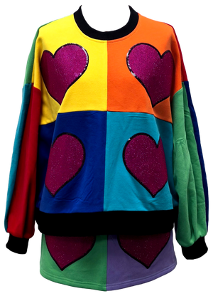 Queen of Sparkles Colorblock Rainbow Rhinestone Heart Sweatshirt