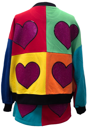 Queen of Sparkles Colorblock Rainbow Rhinestone Heart Sweatshirt