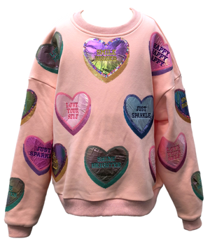 Queen of Sparkles Positive Candy Heart Sweatshirt