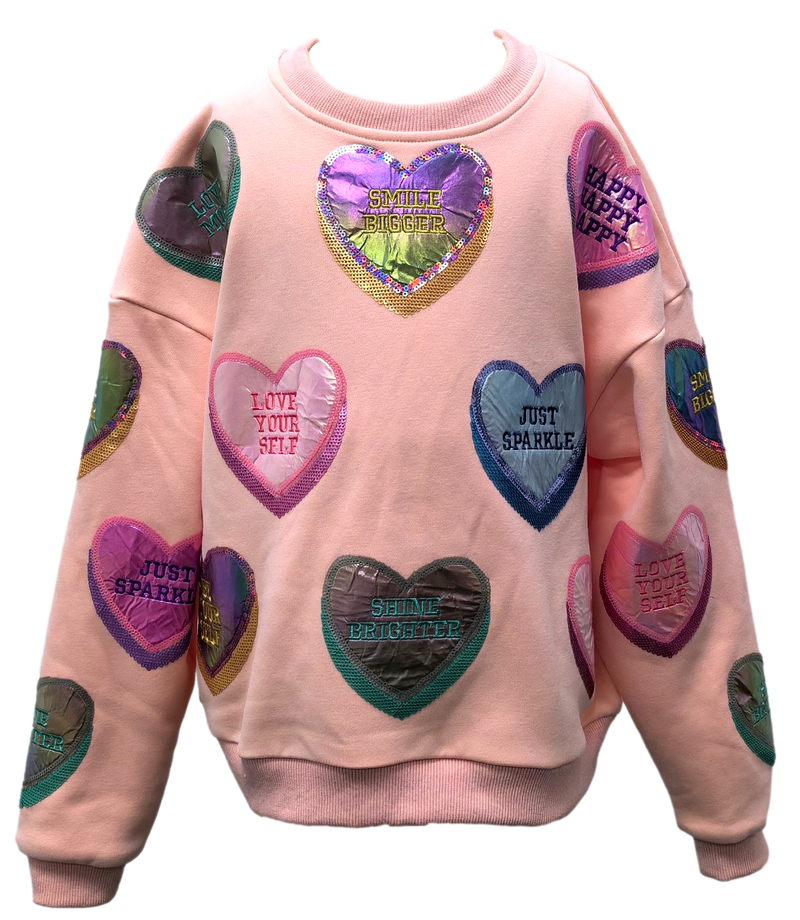 Queen of Sparkles Positive Candy Heart Sweatshirt