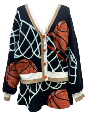 Queen of Sparkles Black Basketball Net Cardigan