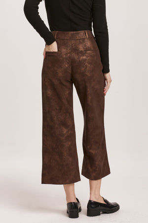 Dear John Audrey Super High Rise Brown Shimmer Vegan Leather Wide Leg Pants