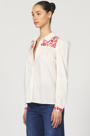Dear John: Ivory Nasrin ButtonDown w/Red Embroidery