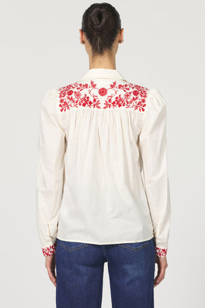 Dear John: Ivory Nasrin ButtonDown w/Red Embroidery