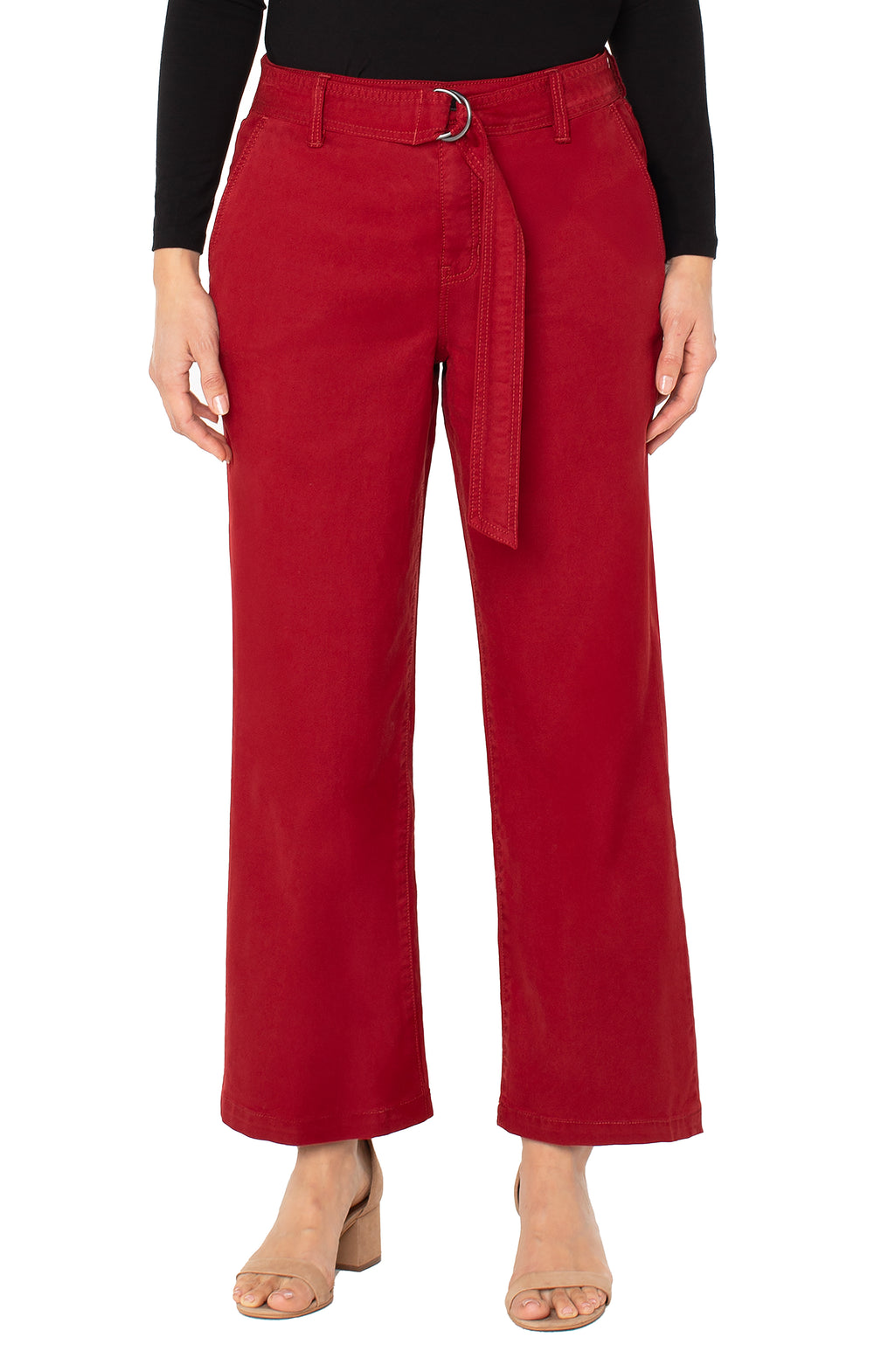 Liverpool Stride Wide Leg 2/ Self Belt In Maroon Berry