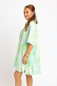 Karlie | Green Sea Shell Stripe Shirt Dress