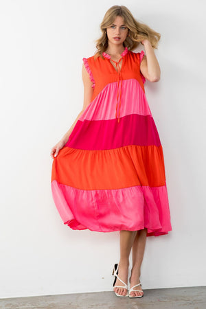 THML Colorblock Tiered Midi Dress