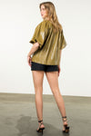 THML Olive Pleather Puff Sleeve Top