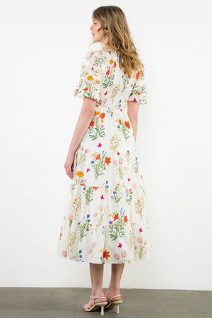 THML Cream Floral Puff Sleeve Maxi Dress
