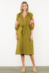 THML Embroidered Stripe Midi Dress