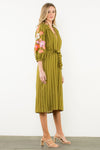 THML Embroidered Stripe Midi Dress