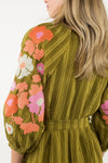 THML Embroidered Stripe Midi Dress