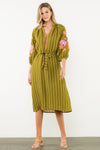 THML Embroidered Stripe Midi Dress