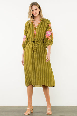 THML Embroidered Stripe Midi Dress