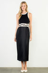 THML Black and Cream Mixed Media Pleated Midi