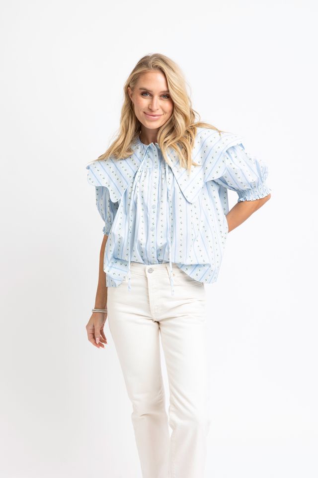 Karlie | Floral Stripe Collar Button Top