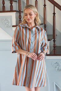 Karlie | Blue Bold Stripe Shirt Dress
