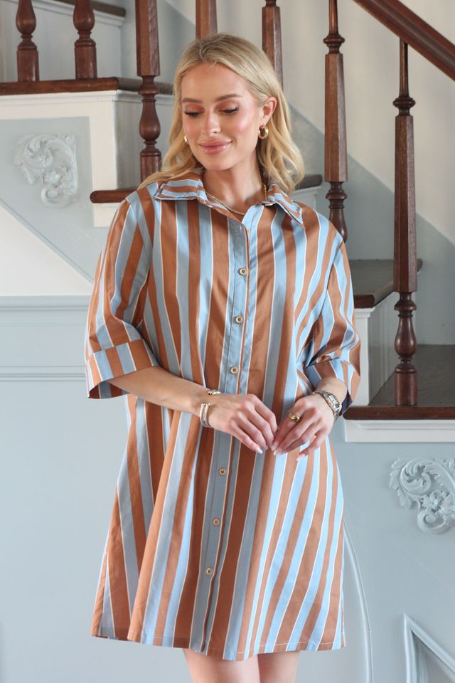 Karlie | Blue Bold Stripe Shirt Dress
