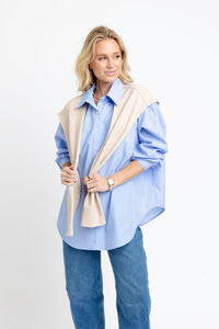 Karlie | Hailey Blue Stripe Poplin Sweater Buttondown