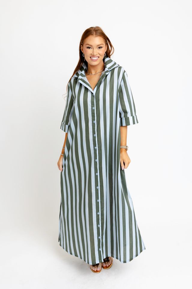 Karlie | Blue Stripe Maxi Shirt Dress