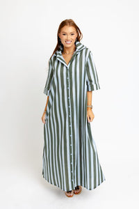 Karlie | Blue Stripe Maxi Shirt Dress